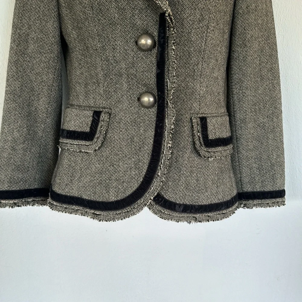 Banana Republic gray wool fringe professional button up blazer jacket size 0
